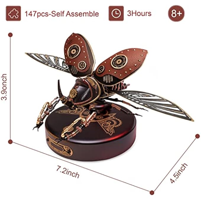 GIFT FOR TEEN BOYS/MEN/HOBBYIST, BIRTHDAY GIFT IDEA, MI01 PLASTIC MODEL KIT, 156 PIECES MECHANICAL 3D PUZZLES, RHINOCEROS BEETLE MODEL BUILDING KITS - Image 4